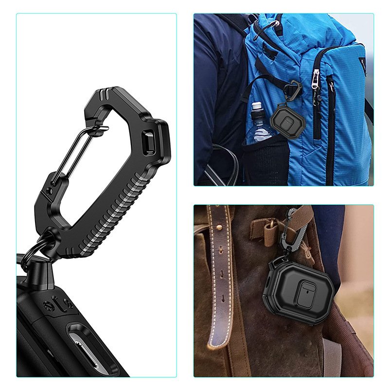 Auto Snap Switch Heavy Duty PC Shockproof Case for AirPods Pro2 Anti-fall Earphone Protective Cover for Airpod 4 With Keychain