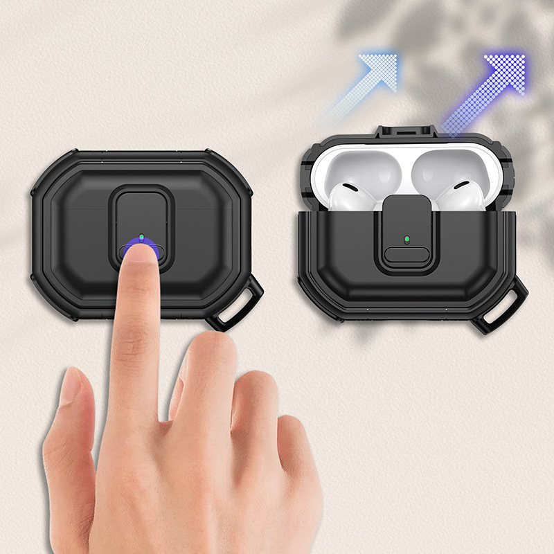 Auto Snap Switch Heavy Duty PC Shockproof Case for AirPods Pro2 Anti-fall Earphone Protective Cover for Airpod 4 With Keychain