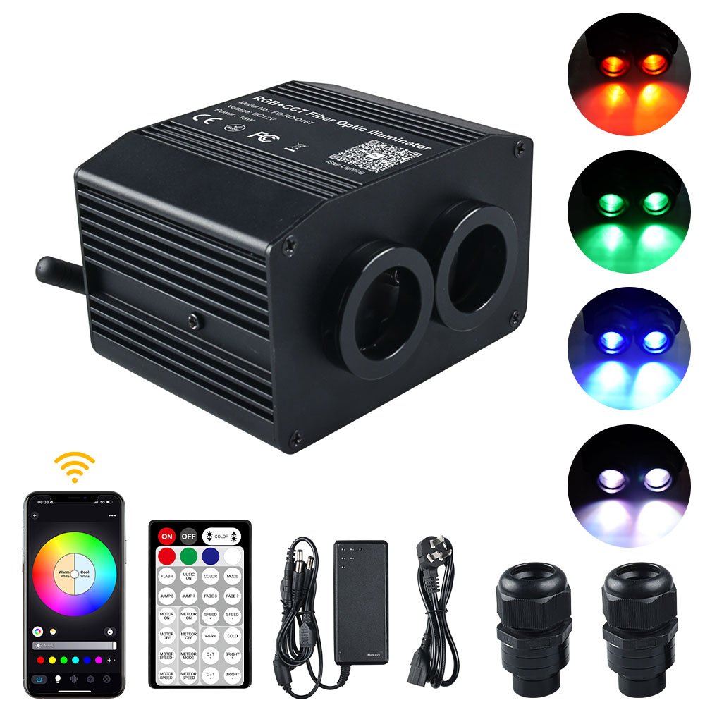 16W RGB+CCT RGBWW Double Head Twinkle Fiber Optic Illuminator Car Roof Starry Sky LED Light Engine with APP Controller/Remote