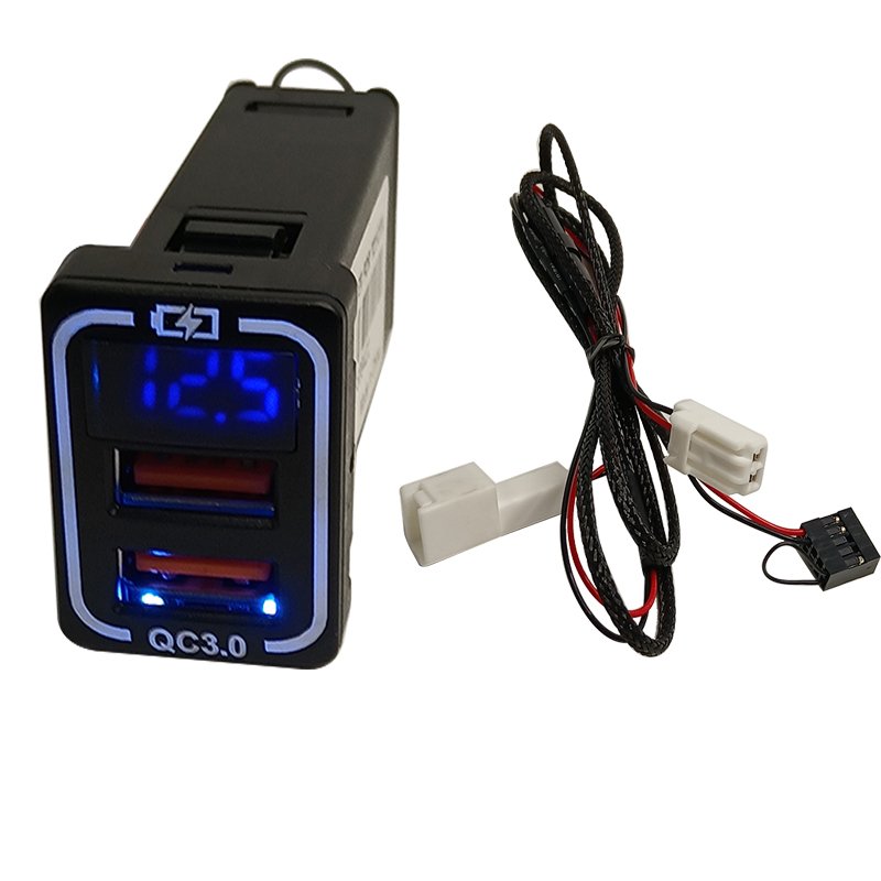 Dual QC3.0 and QC3.0 12V/24V Panel Mount USB Outlet with LED Voltmeter for Car Truck