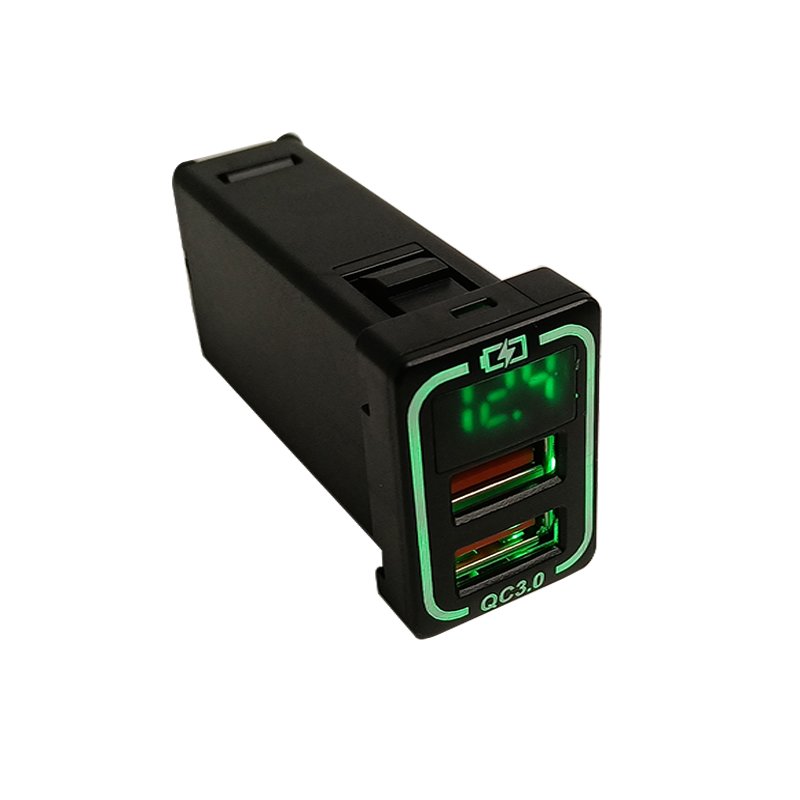 Dual QC3.0 and QC3.0 12V/24V Panel Mount USB Outlet with LED Voltmeter for Car Truck