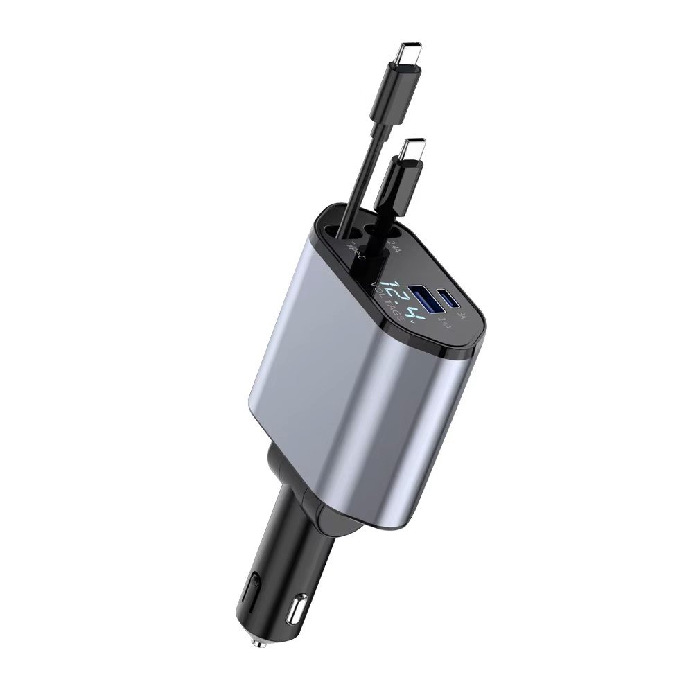 120w 4 in 1 Retractable Car Charger Flexible USB Type C Charging Cable Universal Flash Car Charger for Smart Devices