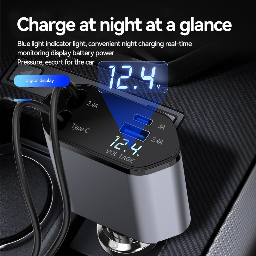 120w 4 in 1 Retractable Car Charger Flexible USB Type C Charging Cable Universal Flash Car Charger for Smart Devices