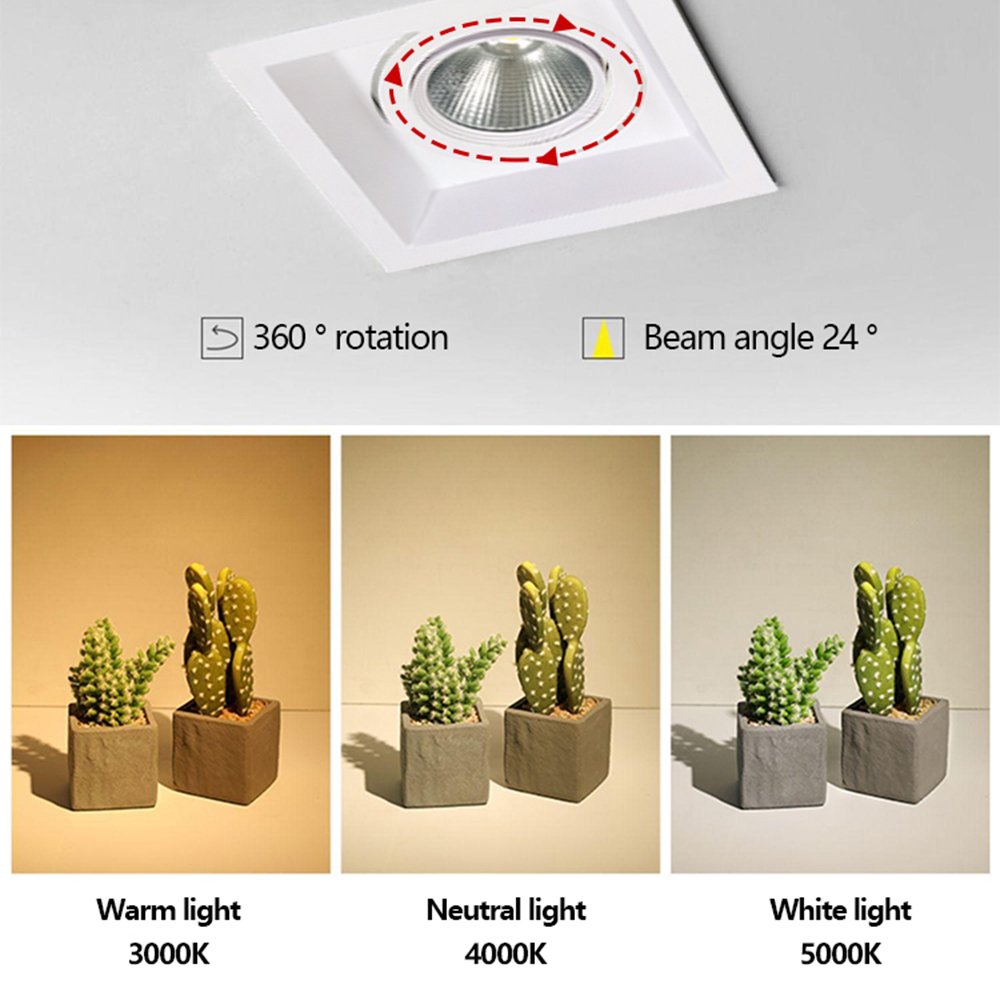 ETL Approved Ceiling Light CRI90 Anti-Glare 9Watt Tricolor 1 Head LED Recessed Square Downlight with Junction Box