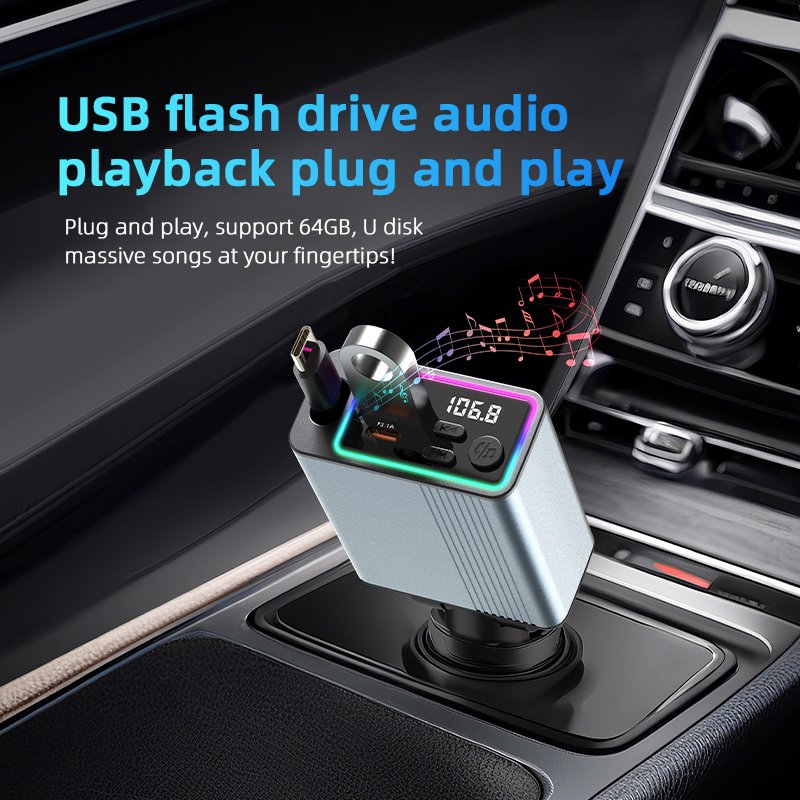 C77 Aluminum Case Bluetooth Car Kit PD30W QC3.0 USB 5V 3.1A Charger Wireless FM Transmitter Hands-Free for Phone