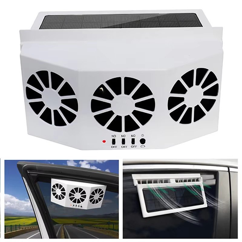 New Car Cooling Fan 3 Heads 2 Speeds Suction Interior Cooler Car Window Mount Solar Power Radiator Fan Auto Air Vent Cooling