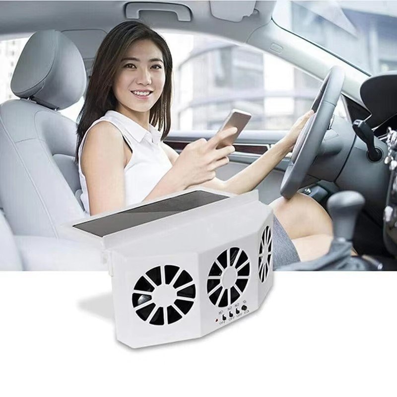 New Car Cooling Fan 3 Heads 2 Speeds Suction Interior Cooler Car Window Mount Solar Power Radiator Fan Auto Air Vent Cooling