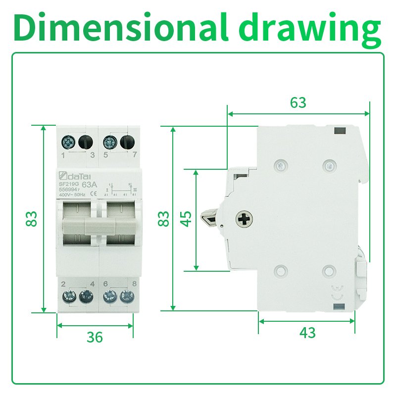 Modular Dual Power Manual Changeover Switch 2P 2poles 63A SF219 Change Over Switch