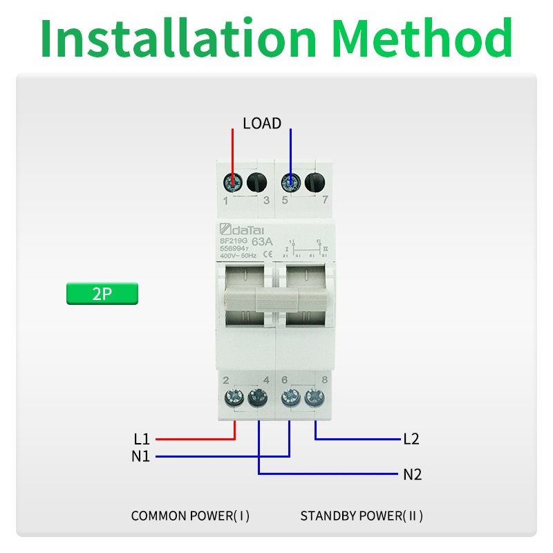 Modular Dual Power Manual Changeover Switch 2P 2poles 63A SF219 Change Over Switch