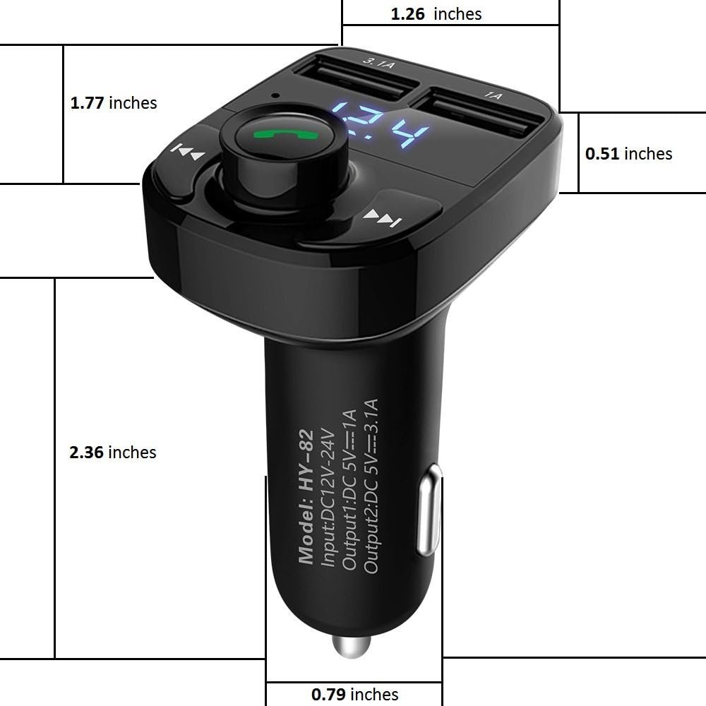 Handsfree Call Car Charger,Wireless Bluetooth FM Transmitter Radio Receiver,Mp3 Audio Music Adapter,Dual USB Port Compatible