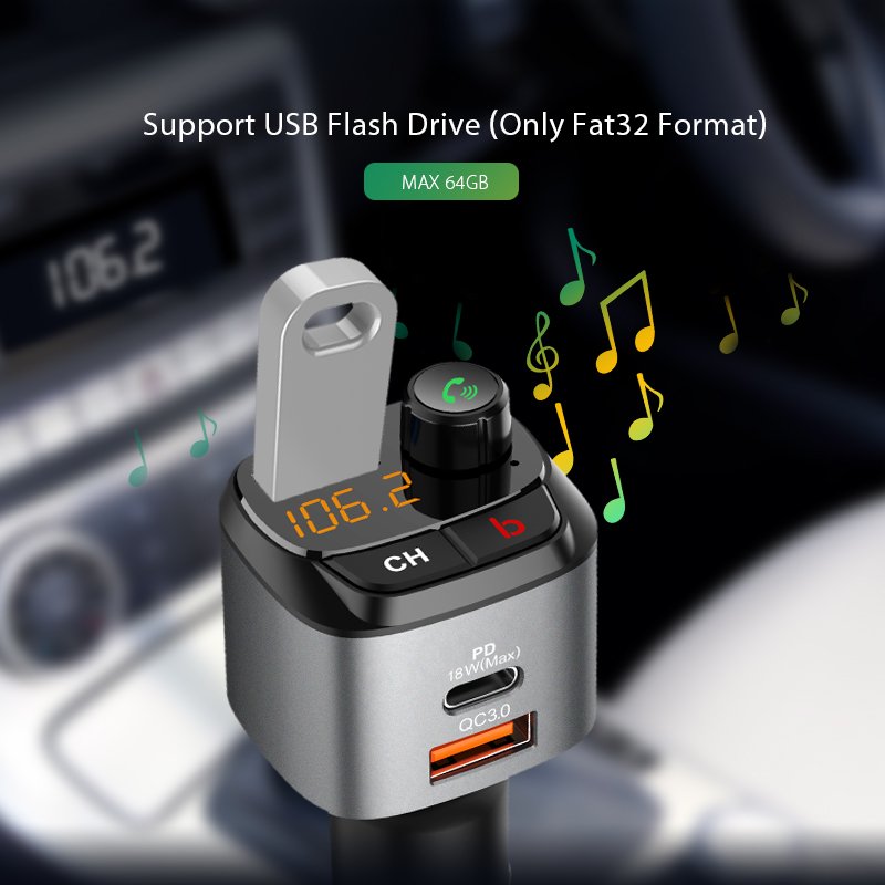 Bluetooth 5.0 FM Transmitter Hands Free Calling Wireless Radio Adapter Siri Google Assistant Bluetooth Car Kit Music Mp3 Player