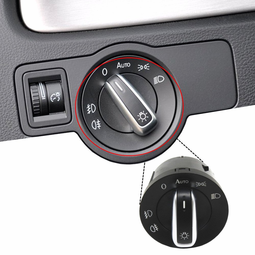 5ND941431B Auto Headlight Switch for VW Golf Jetta MK5 Tiguan MK6 Fog Lamp Knob Fit Caddy Passat B6 CC Polo Chrome