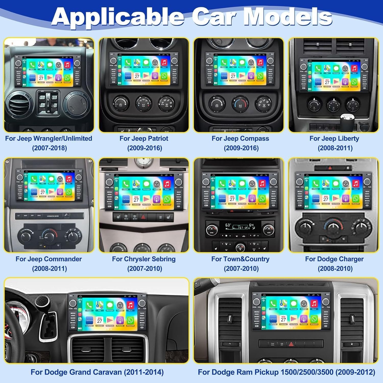 7"Android Car Stereo for Jeep Wrangler JK Dodge Ram,and Wireless Carplay/Android Auto GPS Wifi BT FM RDS SWC,2G+32G