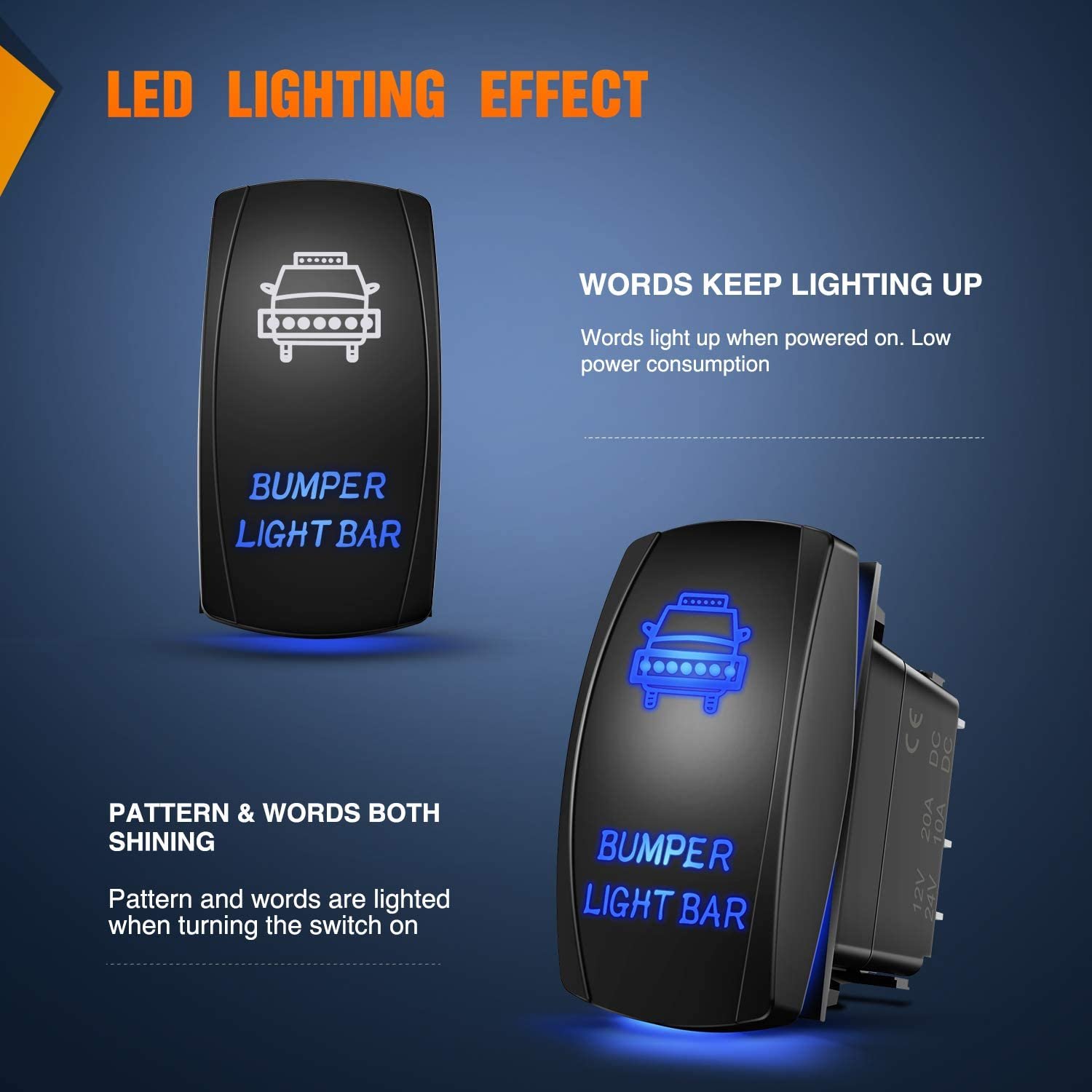 5 Pin 20 Amp 12V LED Lights Switch Off Road Lights LED Light Bar On-Off Spotties Rocker Switch