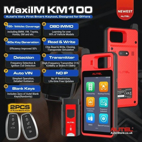 Autel MaxiIM KM100 KM100E Universal Key Generator Kit Support Transponder Reading/ Cloning and IMMO Learning Free Update Online