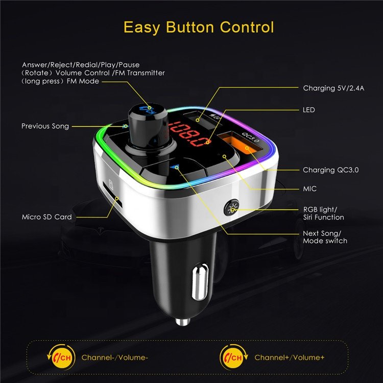 Siri Voice Assist Wireless Handsfree Kit Dual Usb QC 3.0 Quick Charge Audio Adapter BT 5.0 bluetooth Fm Transmitter for Car