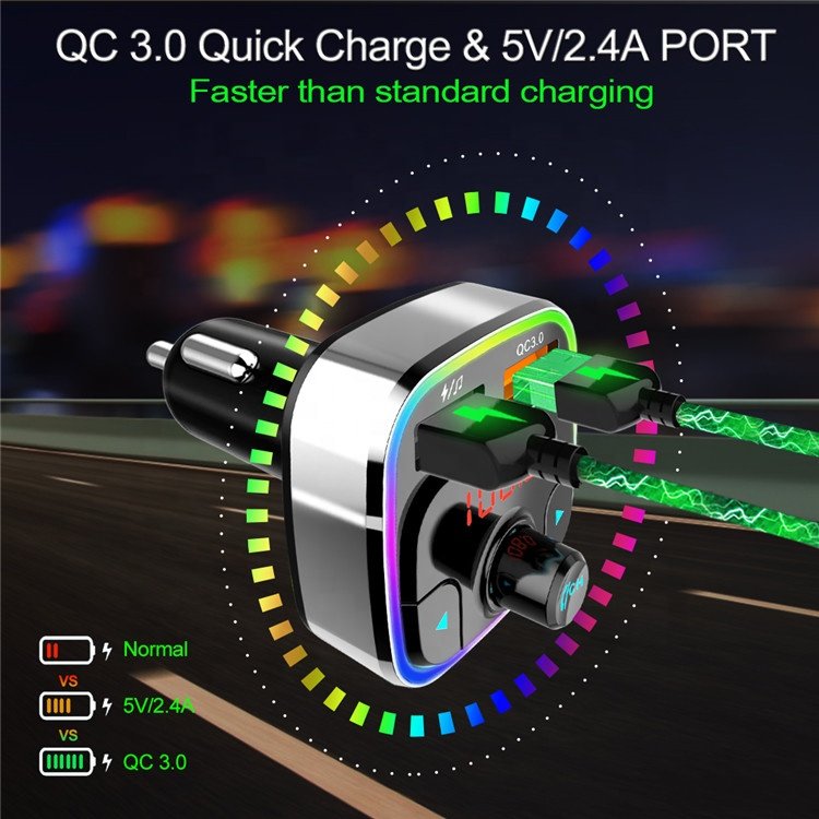 Siri Voice Assist Wireless Handsfree Kit Dual Usb QC 3.0 Quick Charge Audio Adapter BT 5.0 bluetooth Fm Transmitter for Car