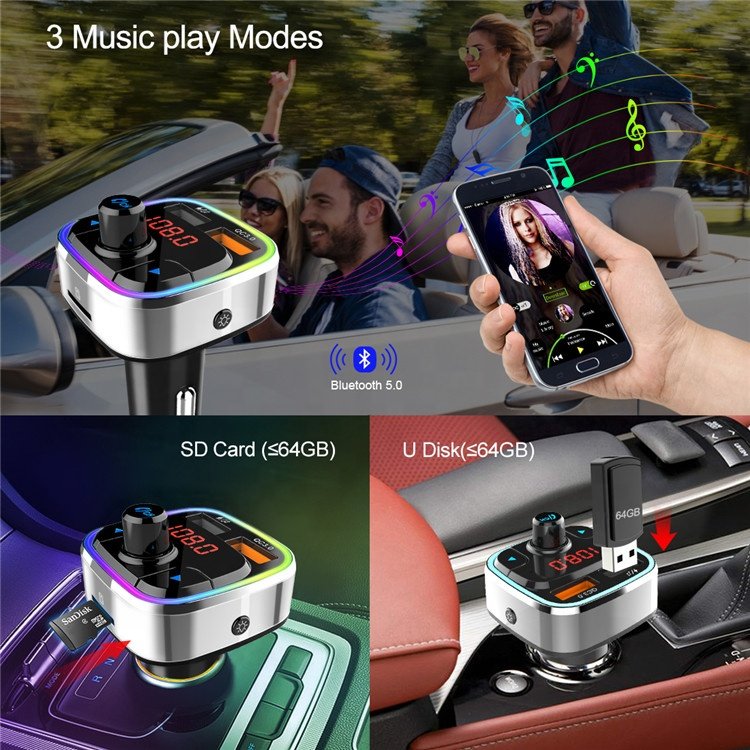 Siri Voice Assist Wireless Handsfree Kit Dual Usb QC 3.0 Quick Charge Audio Adapter BT 5.0 bluetooth Fm Transmitter for Car