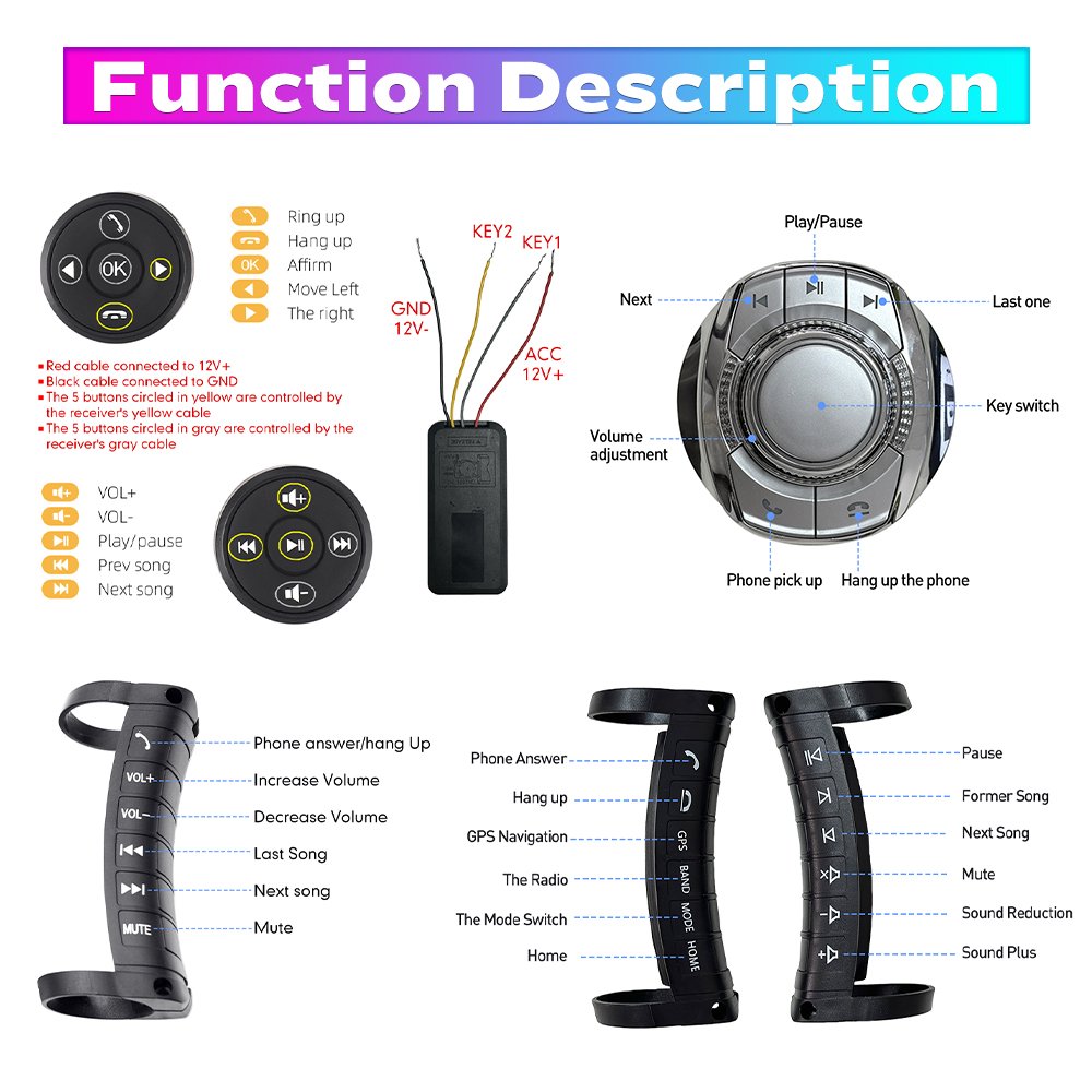 Universal Wireless Multi-Function Button Car GPS Navigation Radio Remote Control New Steering Wheel DVD Player Integration