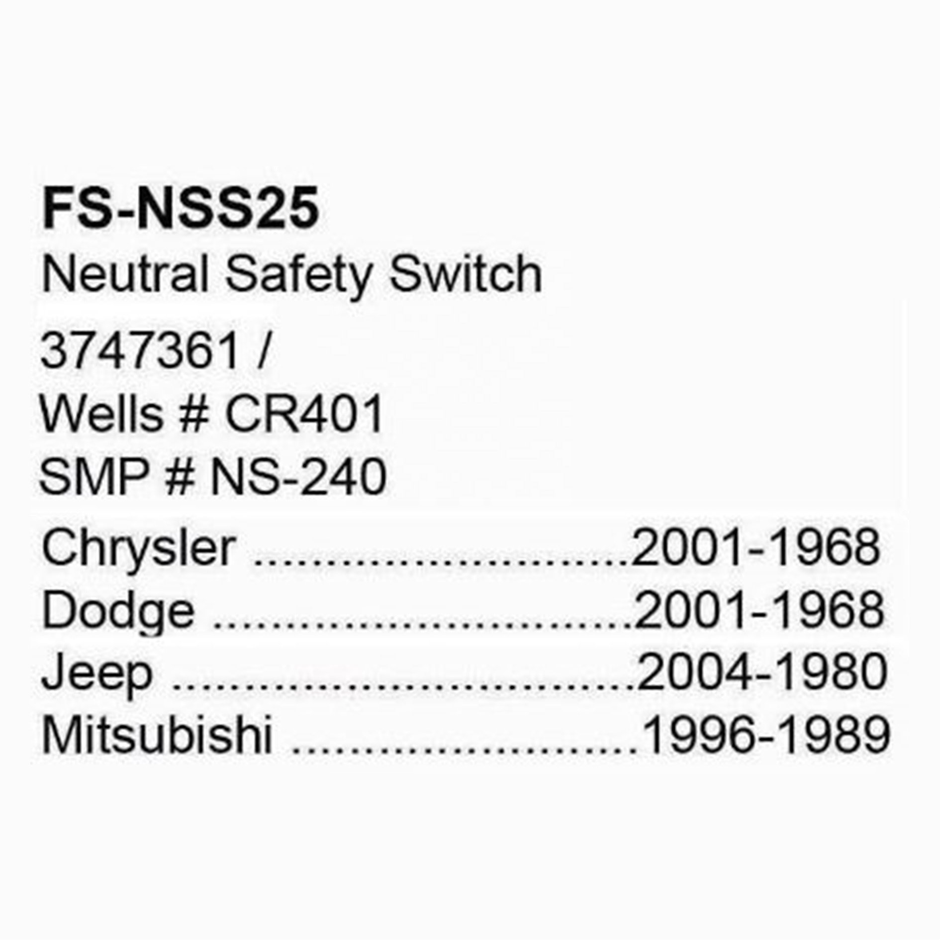 3747361 Auto Electrical System Car Parts Neutral Safety Switch for JEEP DODGE CHRYSLER