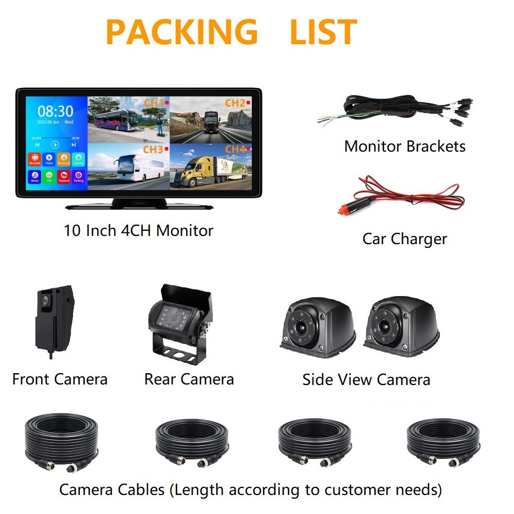 10.36 Inches 4CH Full HD 1080P AHD Loop Video Recorder Car Touch Screen 4 Channel MP5 Mobile DVR Black Box for Vehicle Truck RV