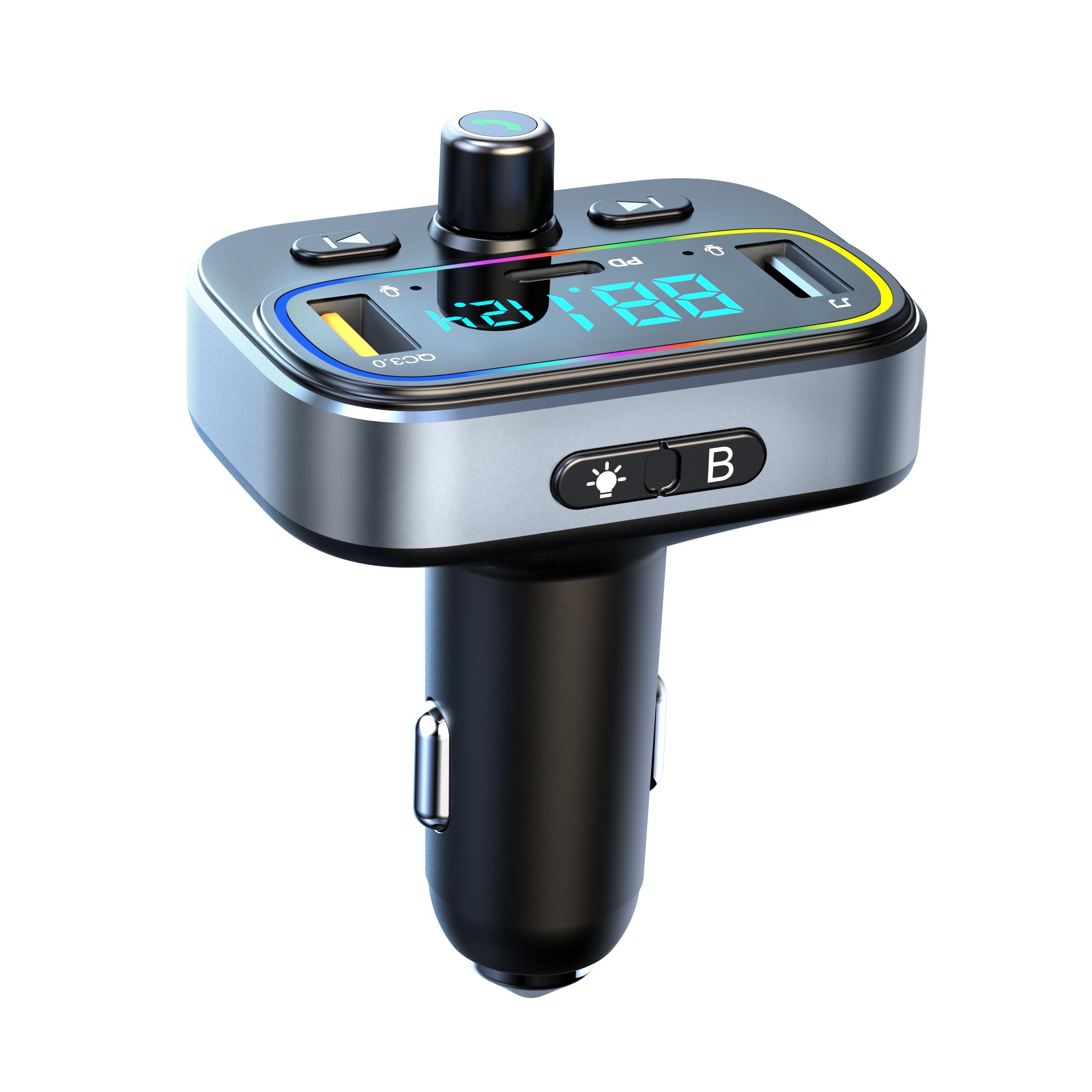 AGETUNR T66 USB C Bluetooth Adapter for Car, Handsfree Calling & Audio Receiver,QC3.0&Type-C PD Car Charger,9 Colors LED Backlit