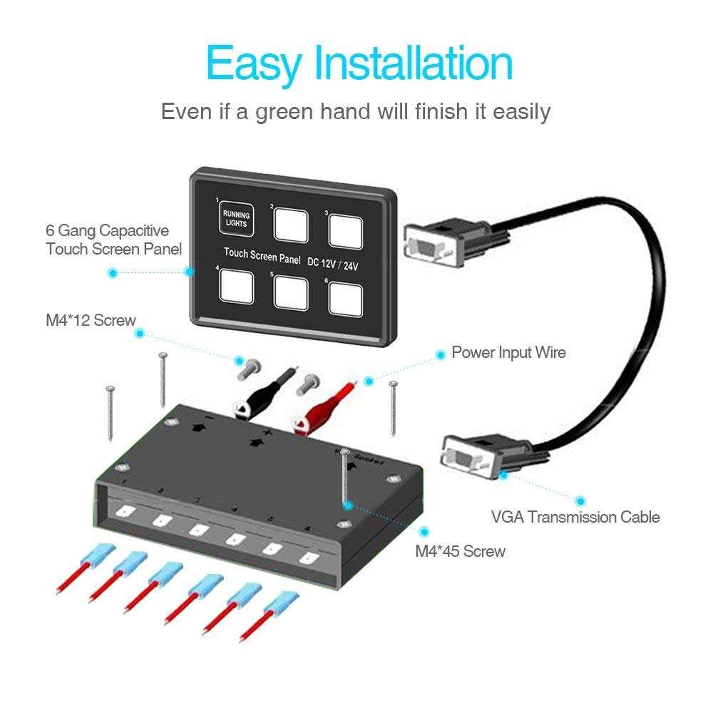 Auto Car Marine DC 12V 6 Gang LED Button Switch Panel Slim Touch Control Switch Panel in Blue