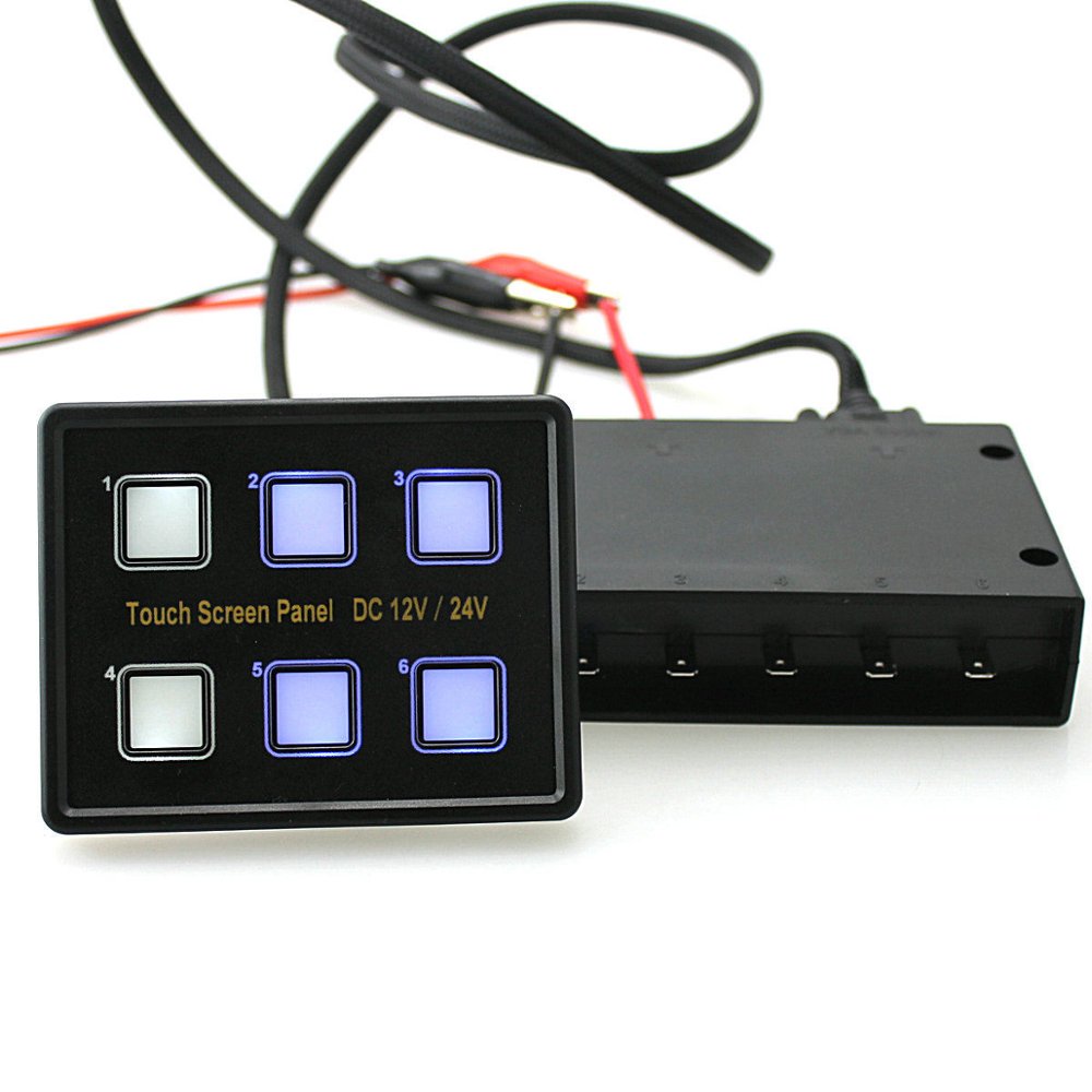 Auto Car Marine DC 12V 6 Gang LED Button Switch Panel Slim Touch Control Switch Panel in Blue