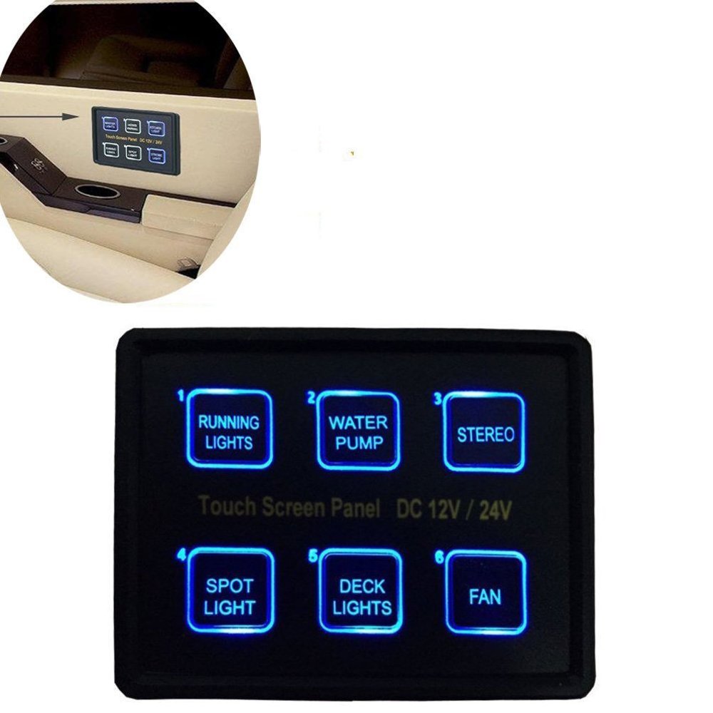Auto Car Marine DC 12V 6 Gang LED Button Switch Panel Slim Touch Control Switch Panel in Blue