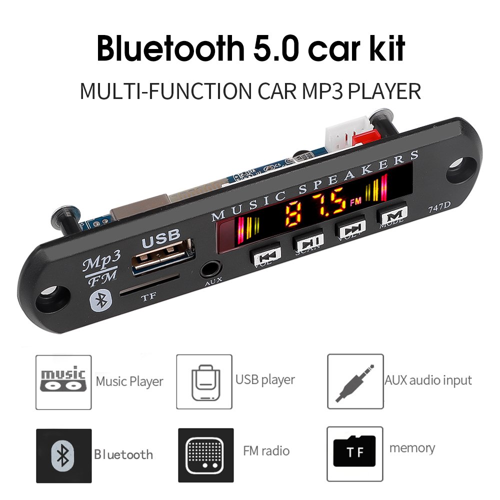 Bluetooth 5.0 Receiver Car Kit MP3 Player Decoder Board Color Screen FM Radio TF USB 3.5 Mm AUX Audio System for Iphone samsung