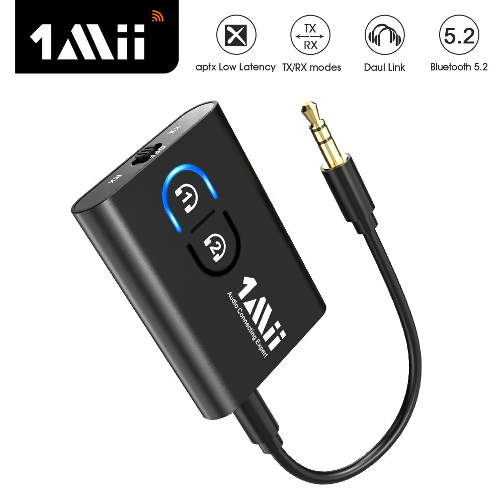 1Mii Wireless Bluetooth 5.2 Audio Transmitter and Receiver with Hands-free Calls Car AUX Bluetooth Adapter for TV/Car Music Kit