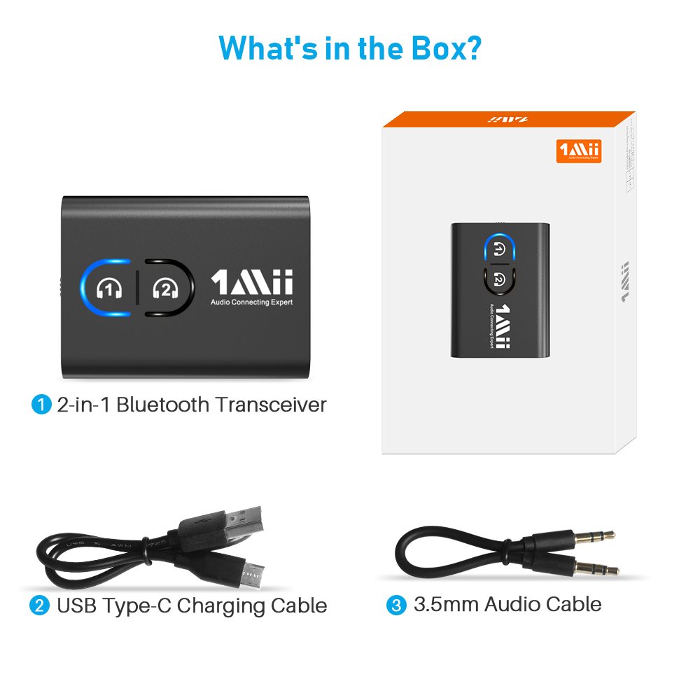 1Mii Wireless Bluetooth 5.2 Audio Transmitter and Receiver with Hands-free Calls Car AUX Bluetooth Adapter for TV/Car Music Kit
