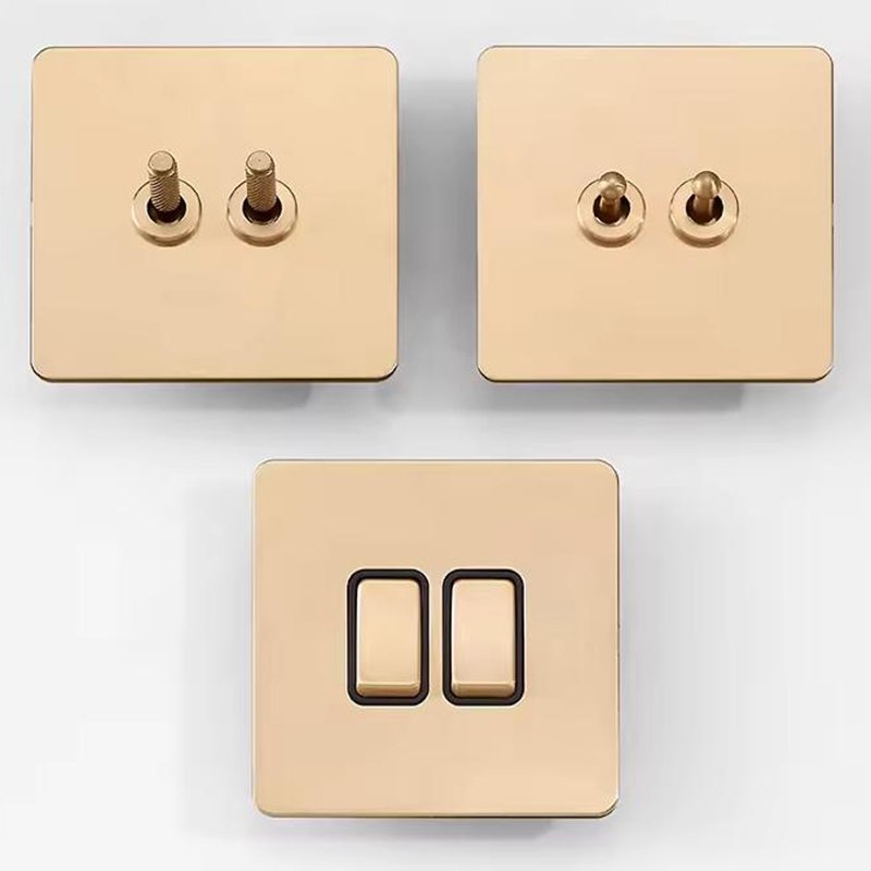Toggle Wall Electrical Light Switch Gold Brass Lever Stainless Steel Retro Luxury Glass 50 220V 2 Gang Switch Wall Mounted 10A