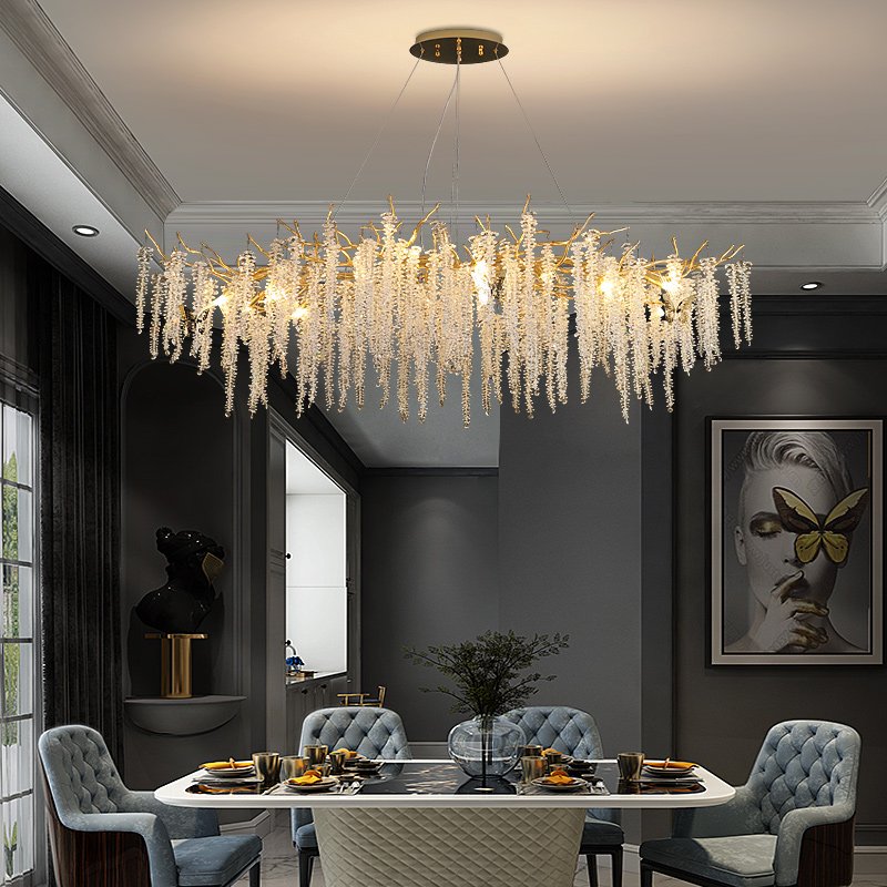 Modern Light Luxury Crystal Chain Led Chandelier Household Pendant Light Italian Lighting Tree Branch Crystal Chandelier