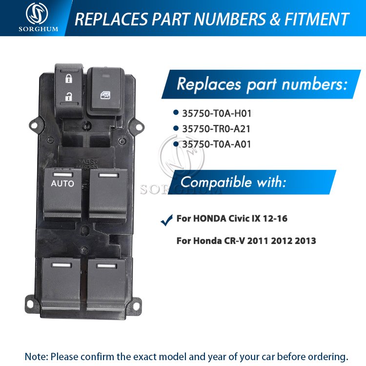 Sorghum 35750-T0A-H01 35750-TB0-H01 35750-TB0-H13 Car Front Left Power Window Lifter Switch for Honda CRV Civic IX 2011- 2016