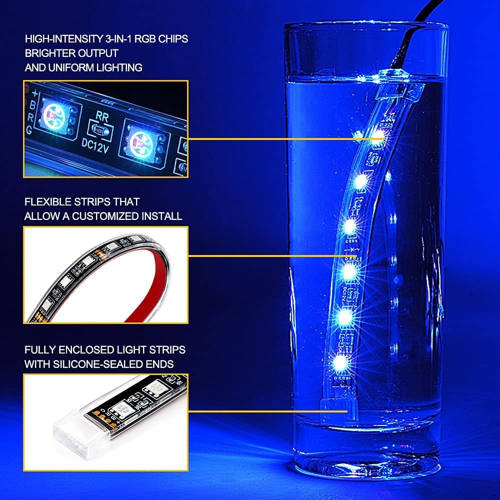LED Car Underglow Light Dream Color Chasing Strip Light Kit Waterproof Exterior Car Led Strips RGB with Blue DC12V Car Charger