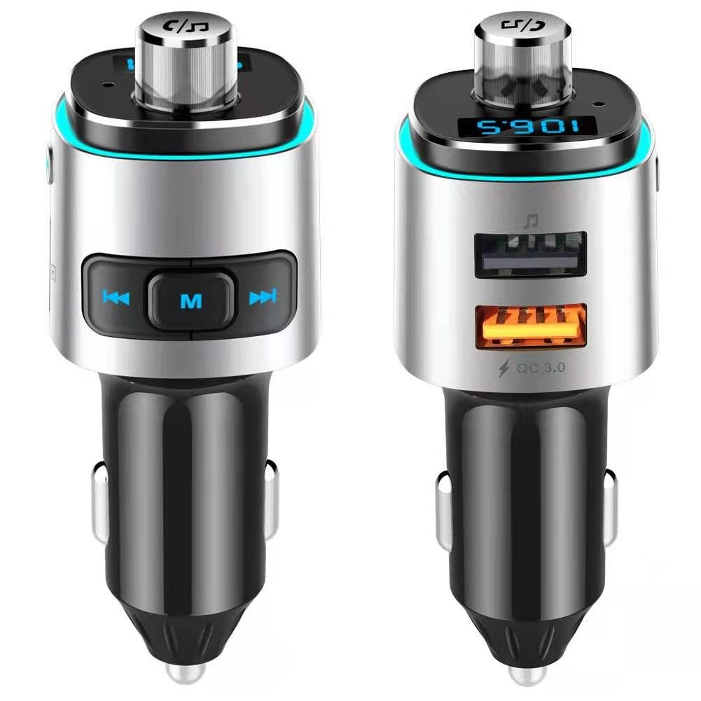 New Product New Design Dual Display Radio Adapter Wireless in Car Kit with Colorful Light Car FM Transmitter