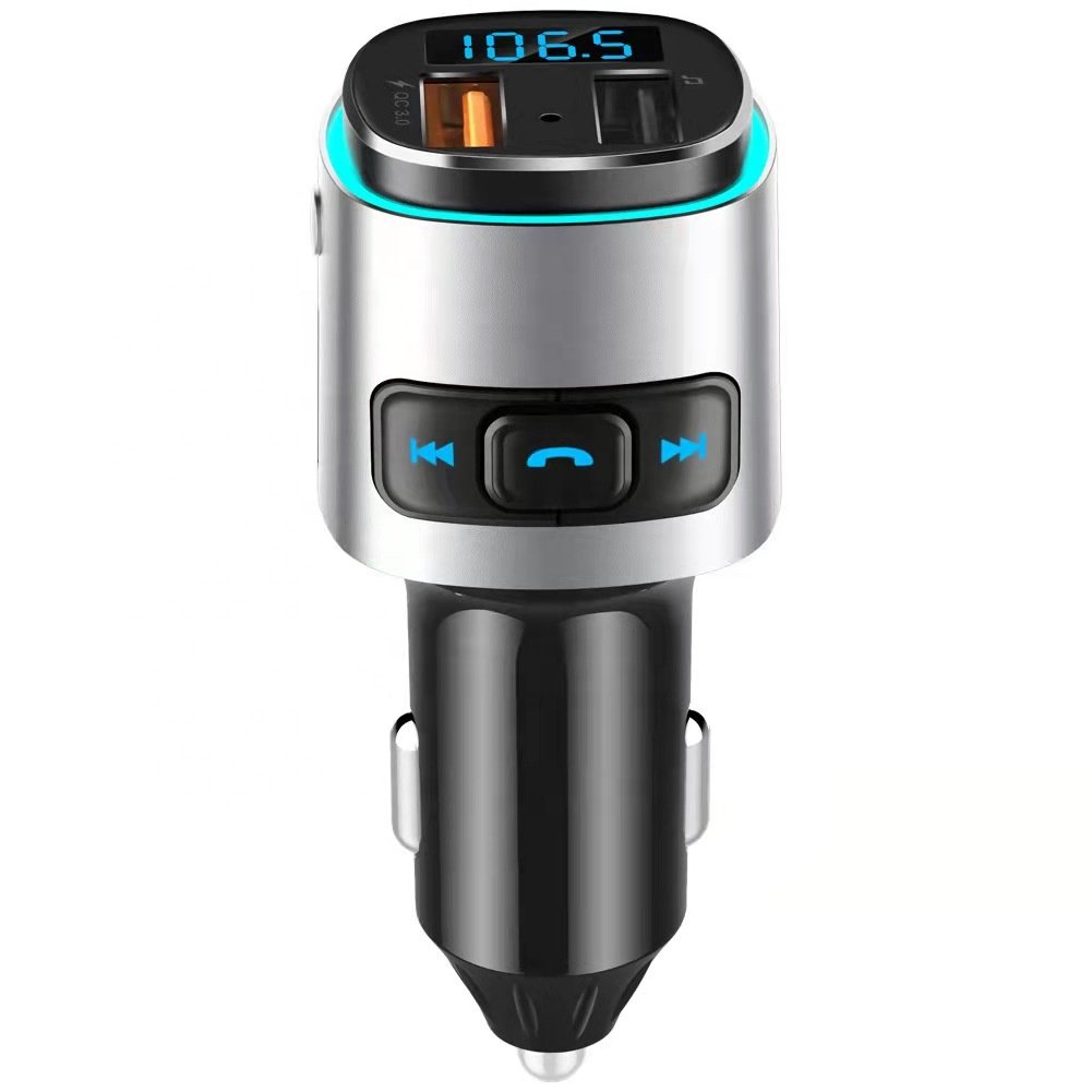New Product New Design Dual Display Radio Adapter Wireless in Car Kit with Colorful Light Car FM Transmitter