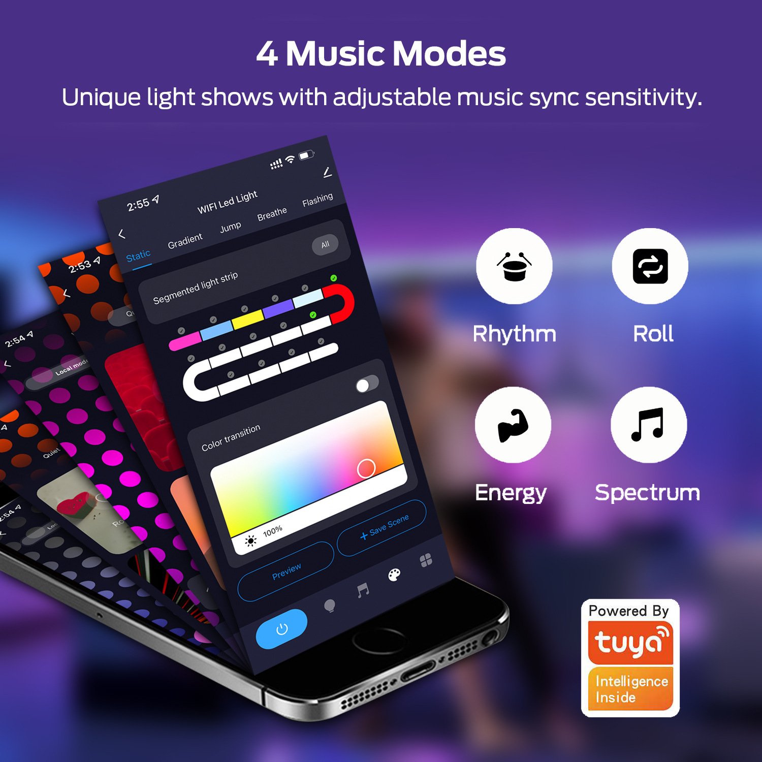 Weicao Tuya Wifi RGBIC 12V 5050 LED Strip Lights Alexa Addressable Dream Color 24Key Remote Music Sync Light Strips Kit