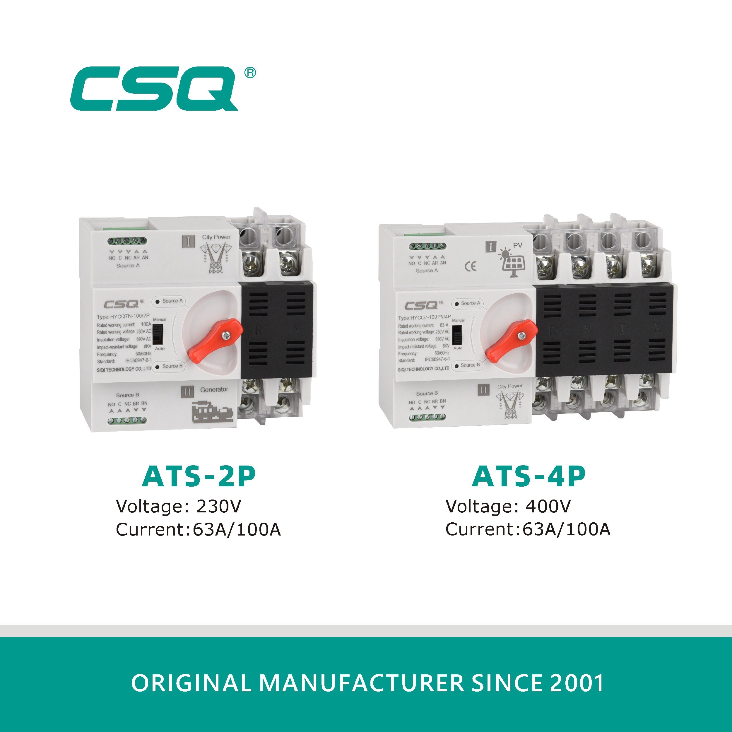 CSQ Hot Products Single Phase Auto Generator ATS Automatic Switch Transfer Mini Manual Transfer Switch
