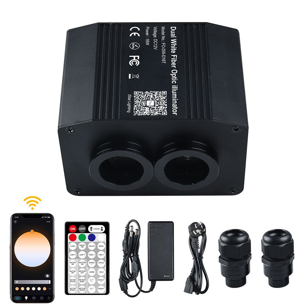 DC12V 16W CCT Dual White Double Head Twinkle Fiber Optic Illuminator Car Roof Starry Sky LED Light Engine With APP /Remote