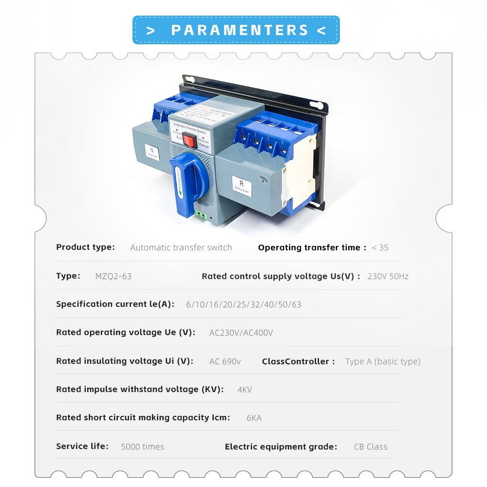4 Pole 63A 630A Manual Auto Power Transfer Switch Supplier 2P 3P 4P Auto Changeover Switch