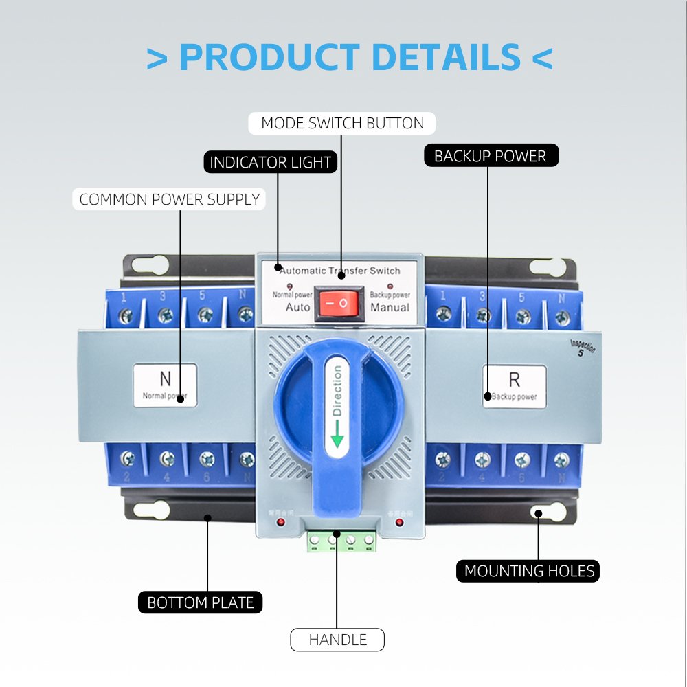 4 Pole 63A 630A Manual Auto Power Transfer Switch Supplier 2P 3P 4P Auto Changeover Switch