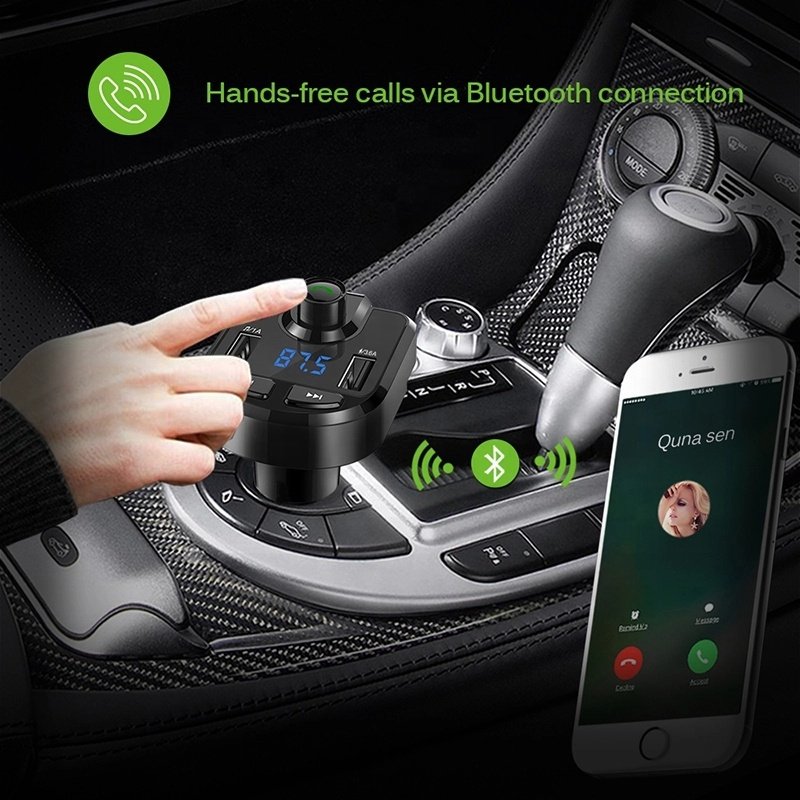Blue Tooth V5.0 FM Transmitter Car Wireless Handsfree FM Radio Adapter Music Player/Car Kit with Hands-Free Calls