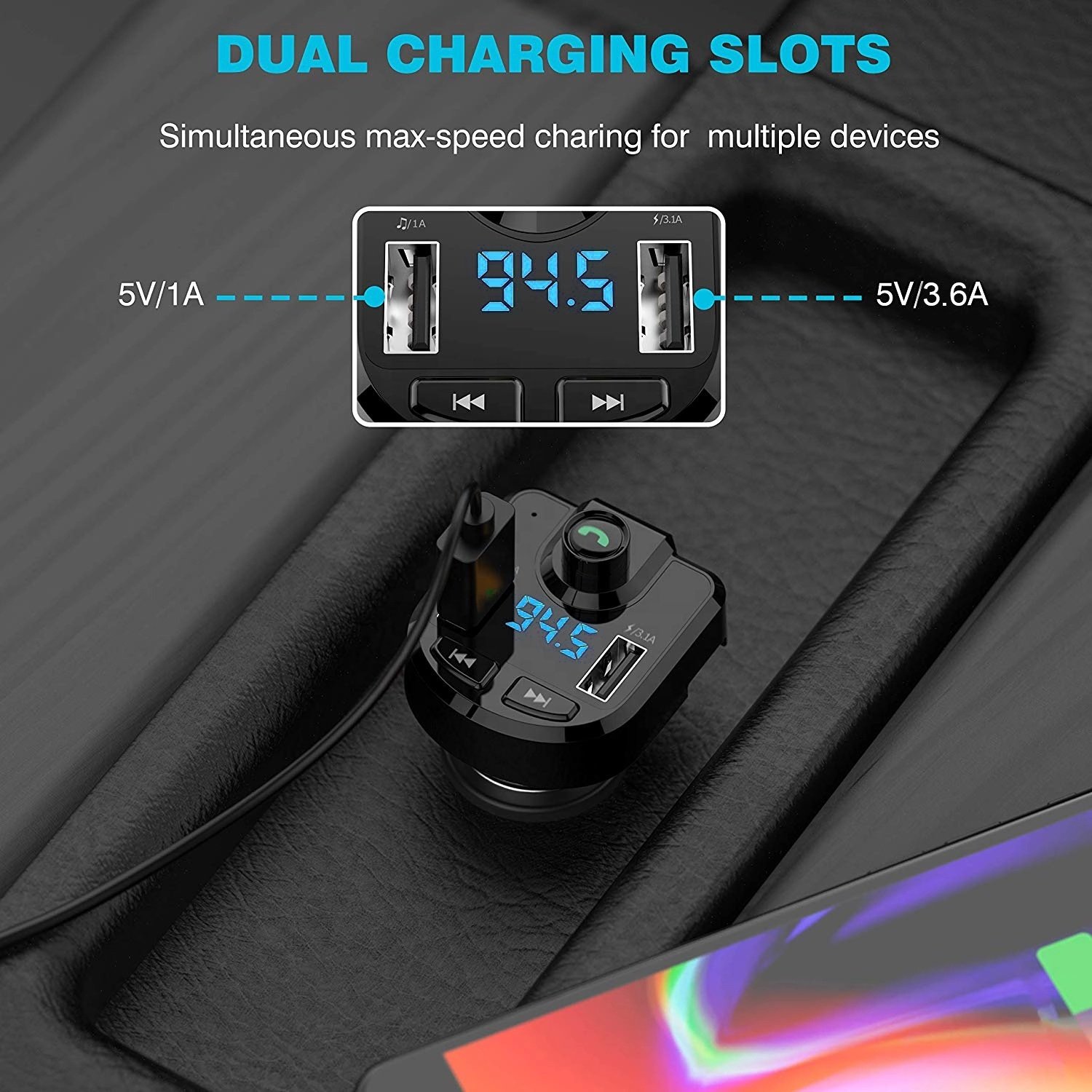 Blue Tooth V5.0 FM Transmitter Car Wireless Handsfree FM Radio Adapter Music Player/Car Kit with Hands-Free Calls