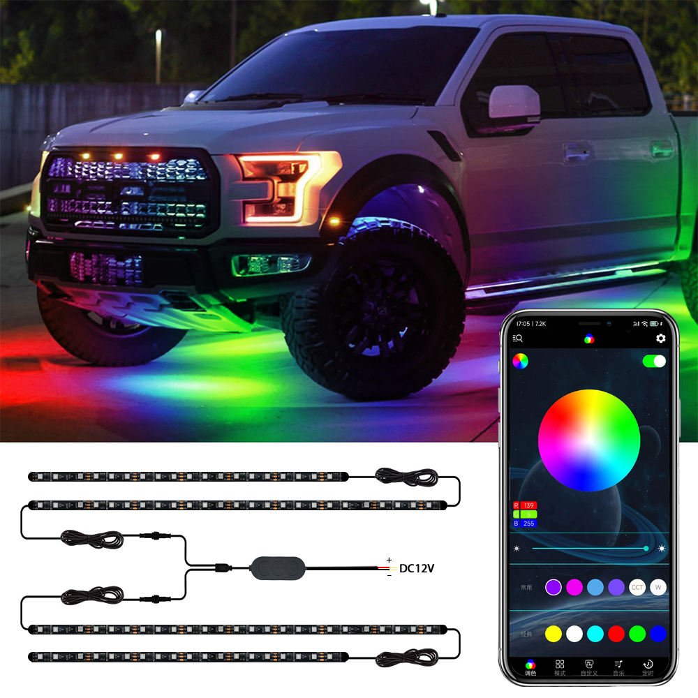 App Control RGBIC Car LED Strip Light Under Car 90 120cm Tube Underglow Underbody System LED Light