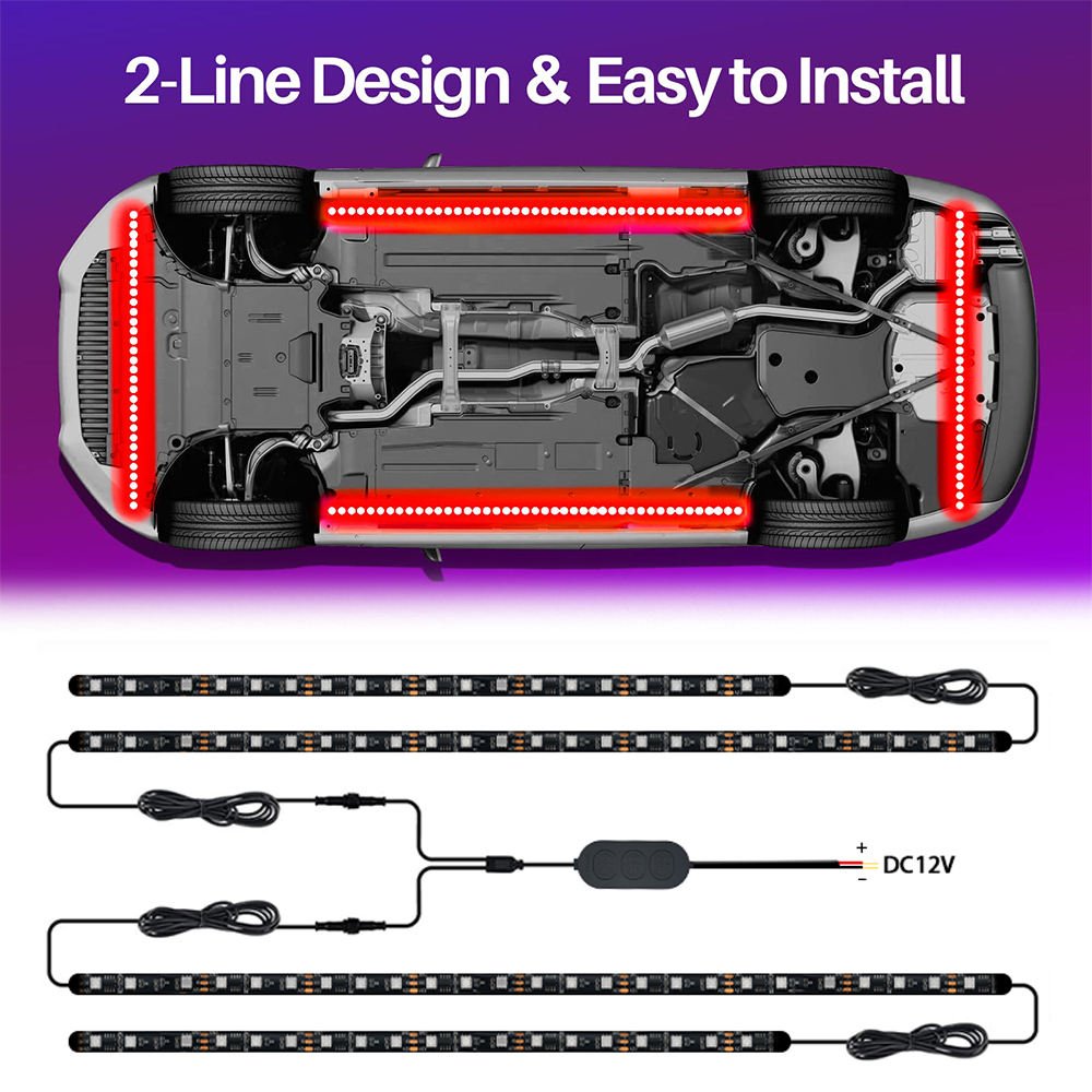App Control RGBIC Car LED Strip Light Under Car 90 120cm Tube Underglow Underbody System LED Light