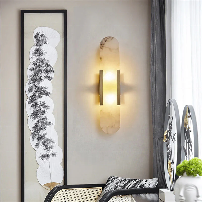 Decorative Oval Alabaster Wall Sconce Brass Wall Light Master Room Sconce