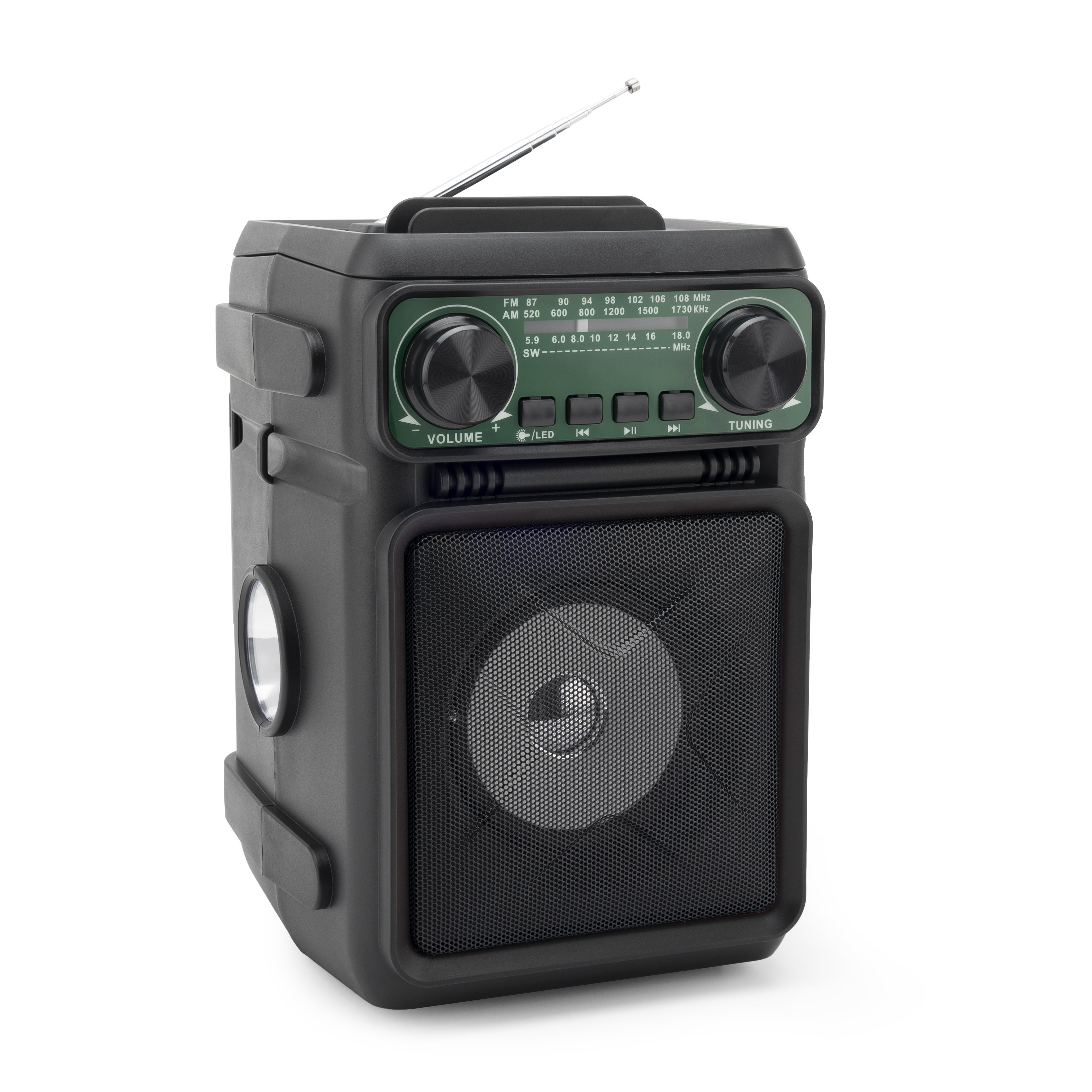Portable Solar-powered Wireless Bluetooth Speaker USB/TF MP3 Playback With FM/AM/SW 3-Band Radio & LED Flashlight