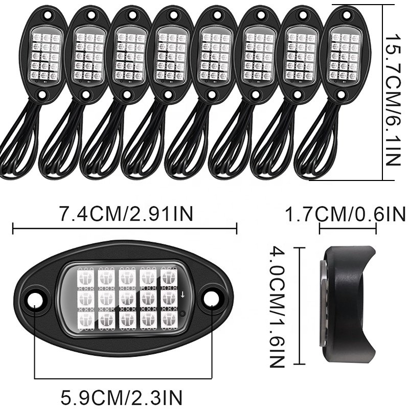 RGB LED Rock Lights Kit Uderglow Multicolor Neon Light Pod With Bluetooth App for Car Truck Pickups ATV UTV SUV Motorcycle Boat